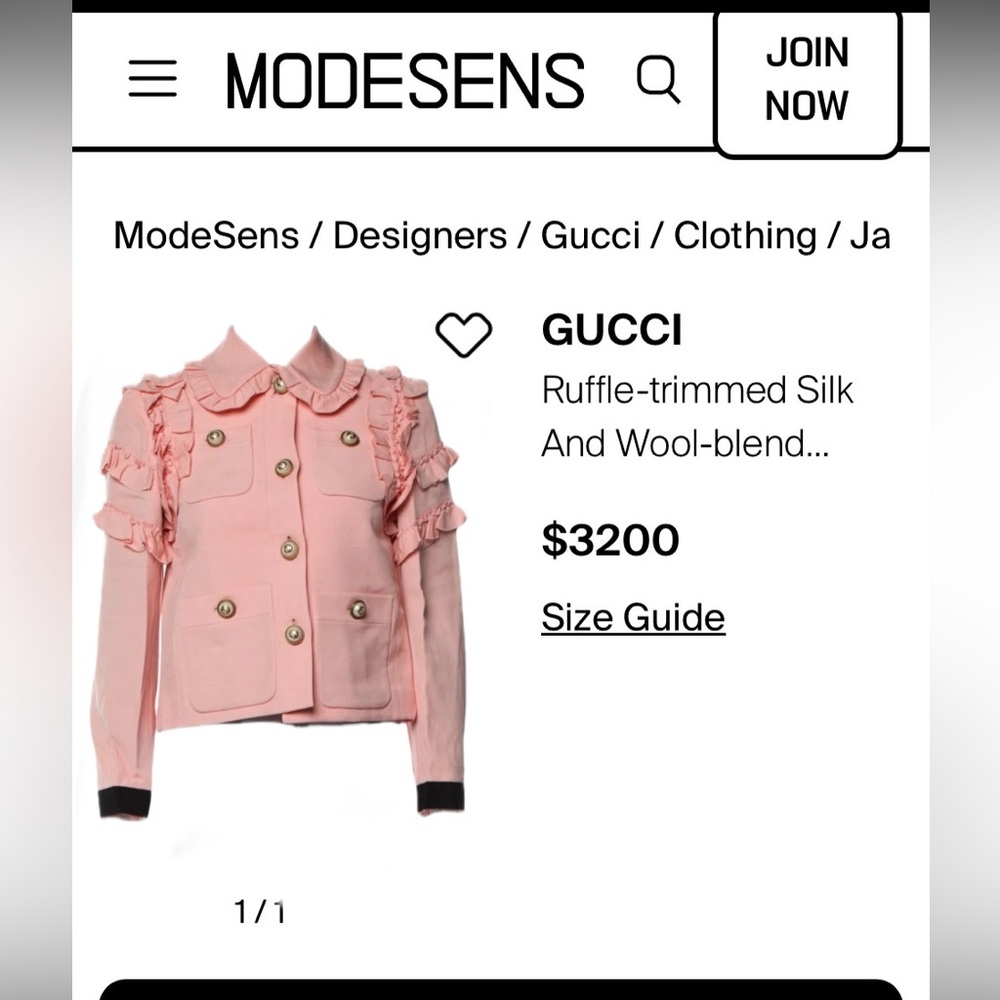 💕SOLD💕GUCCI Ruffle-trimmed Silk And Wool-blend Jacket In blush pink - Picture 8 of 8